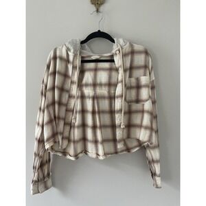 Aeropostale Women's Cropped Flannel with Hood Plaid Size Small